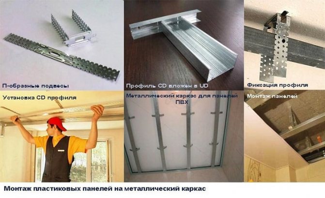 Монтаж панелей к потолку по металлическому каркасу