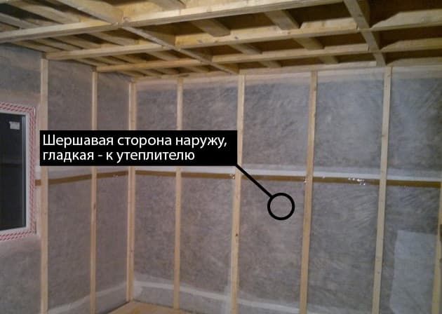 Сторона пароизоляции внутри дома