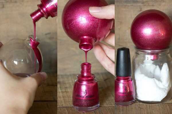 Готовое украшение на елку за 3 шага Декор новогоднего шара на елку с помощью лака для ногтей