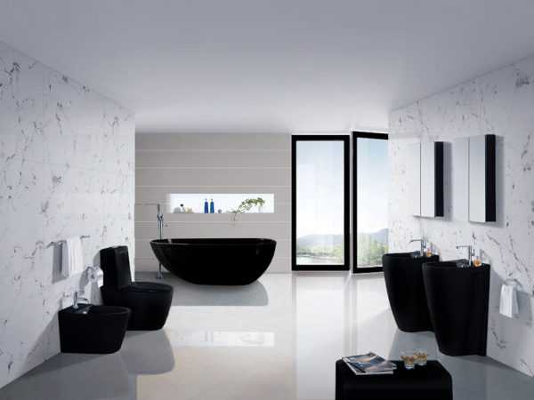 Темная сантехника на светлом фоне Черная сантехника в интерьере