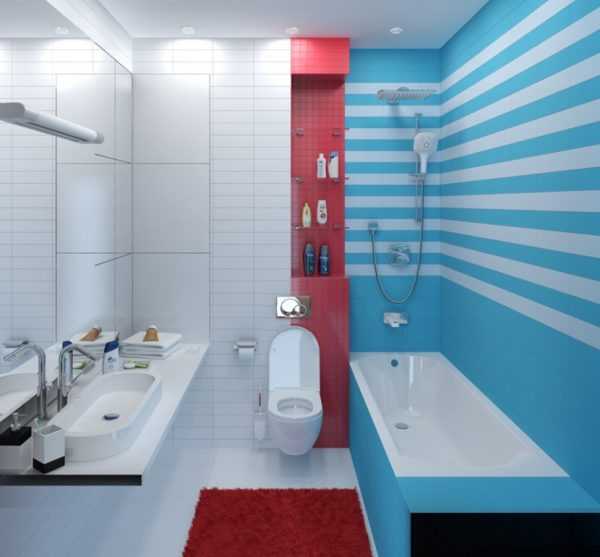 Использование красного цвета в голубом интерьере Допускается комбинация с красным