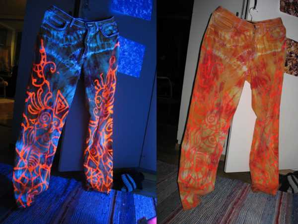 Джинсы окрашенные светящейся краской Флуоресцентные краски для текстиля