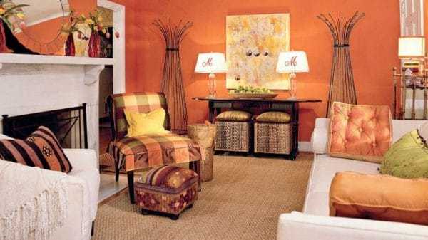 Гостиная в стиле кантри Гостиная терракотового цвета