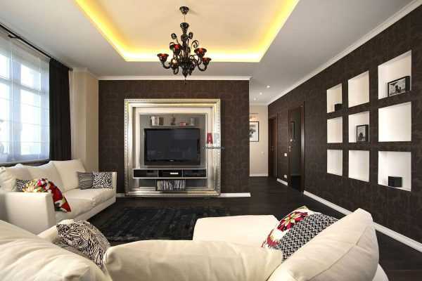 Коричневые обои в интерьере гостиной Гостиная в шоколадном цвете