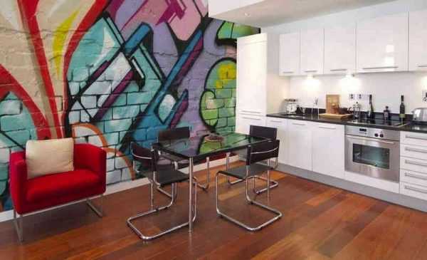 Граффити на кухонной стене Современный интерьер кухни