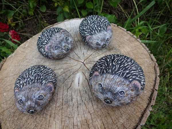 Художественная группа семейство ежей Изображение животных на камнях