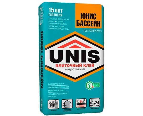 Клей плиточный Юнис Бассейн Водостойкий клей для бассейнов на цементной основе