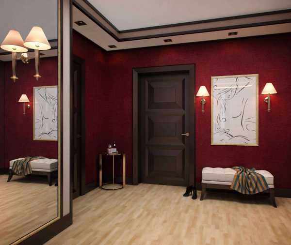 Дизайн прихожей Коридор в бордовом цвете