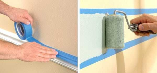 Защита декоративных элементов малярным скотчем Использование малярного скотча при покраске стен