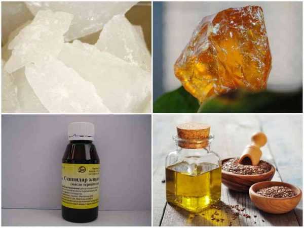 Воск, льняное масло, скипидар, канифоль Средства для приготовления воска