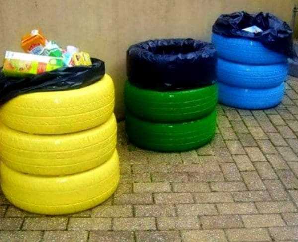 Мусорка из старых шин Мусорные баки из покрышек