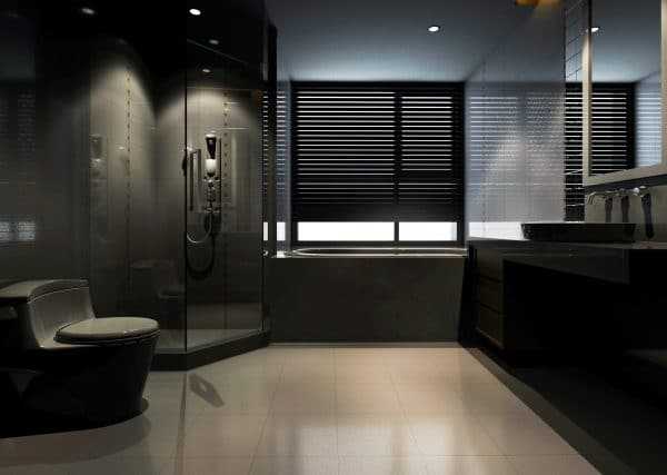 Большая темная ванная комната Переизбыток черного может угнетать
