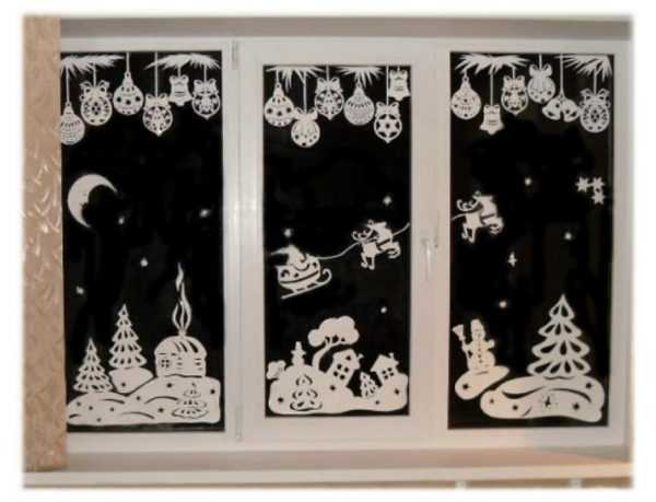 Новогодний декор на окнах Рисунки по трафарету на окнах