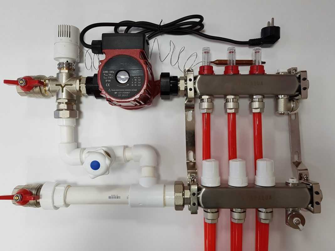 Комплект на 3 контура до 40 м2 водяного теплого пола с трехходовым клапаном и трубой Смесительный узел для теплого пола