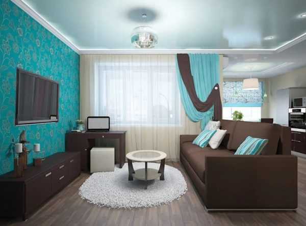 Коричнево-бирюзовая гостиная Сочетание с бирюзой