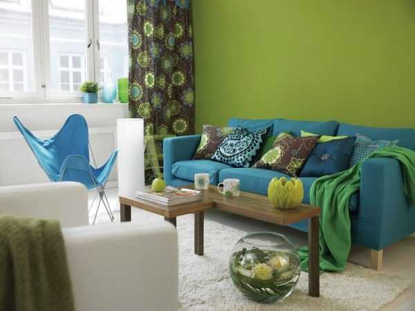 Голубой и зеленый в интерьере Комбинация с синим цветом
