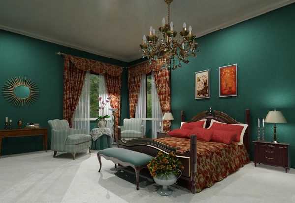 Темно-зеленый в спальной комнате Спальня в изумрудном цвете