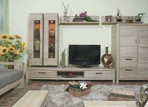 Мебельный гарнитур серого оттенка Светлая мебель под дерево