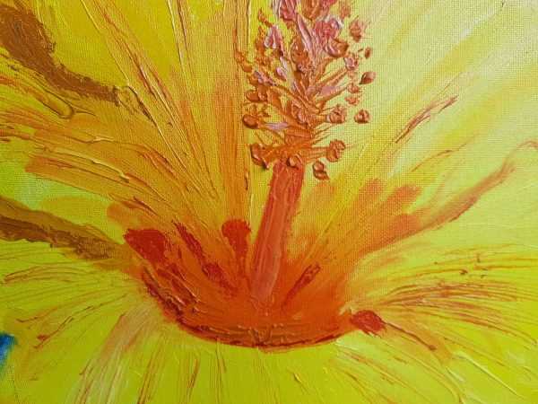 Смешение красок на холсте Техника красный по желтому