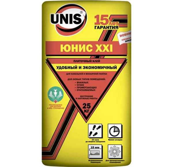 Юнис 21 для любых типов помещений Влагостойкий плиточный клей
