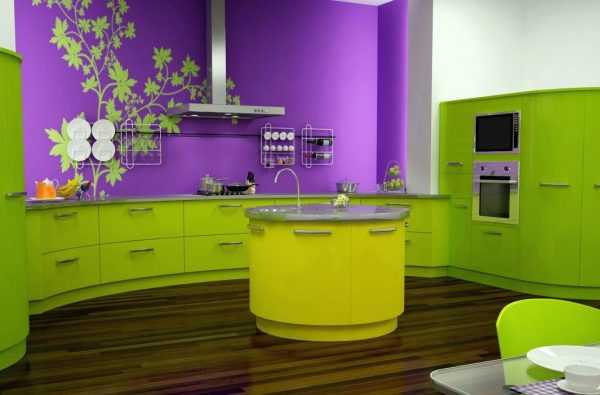 Зелено-фиолетовая кухня Неплохо сочетается с салатовым и зеленым