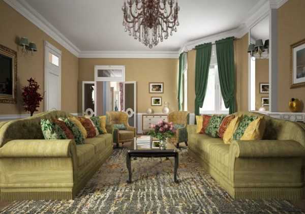 Зелёная гостиная Эклектика Золотой хорошо сочетается с другими цветами