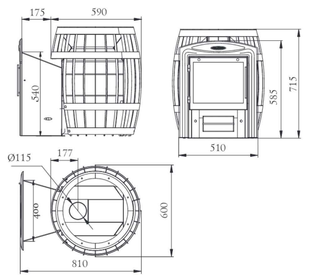 Схема с размерами Примерные размеры печи