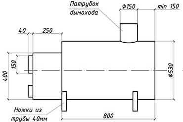 Чертеж для выносной секции Металлическая каменка