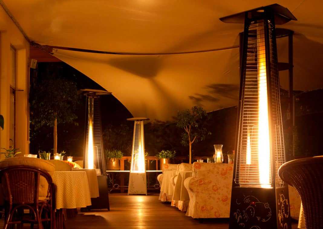 Уличные обогреватели часто используют в кафе, ресторанах Уличный обогреватель