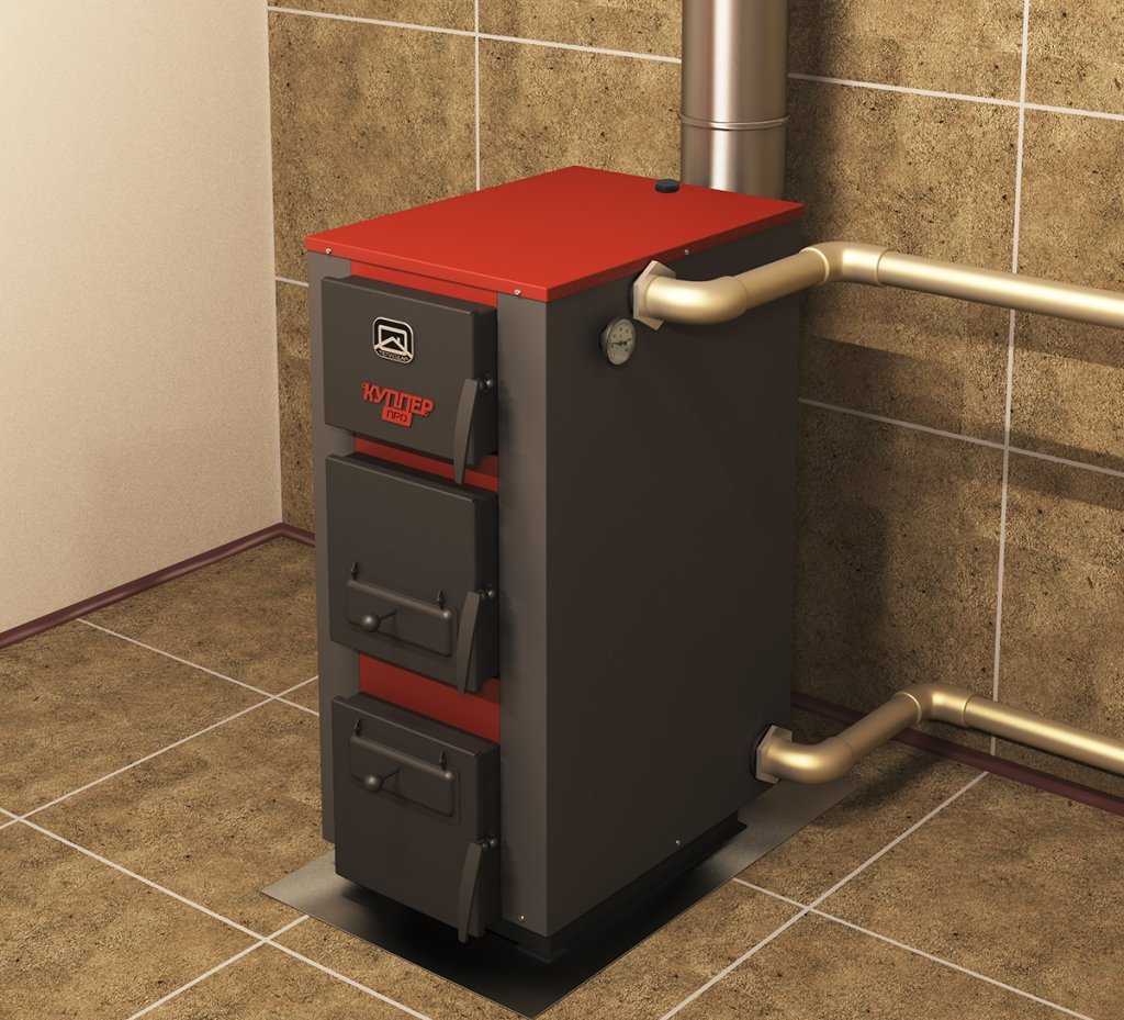 На фото универсальный котел отопления КУППЕР ПРО-28 способный работать на дровах и газе Универсальные котлы отопления